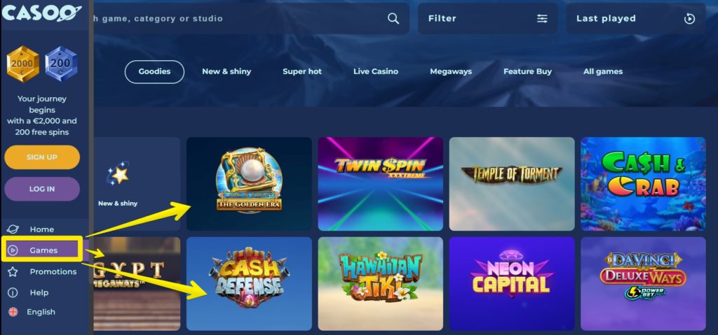 Casoo Casino interface