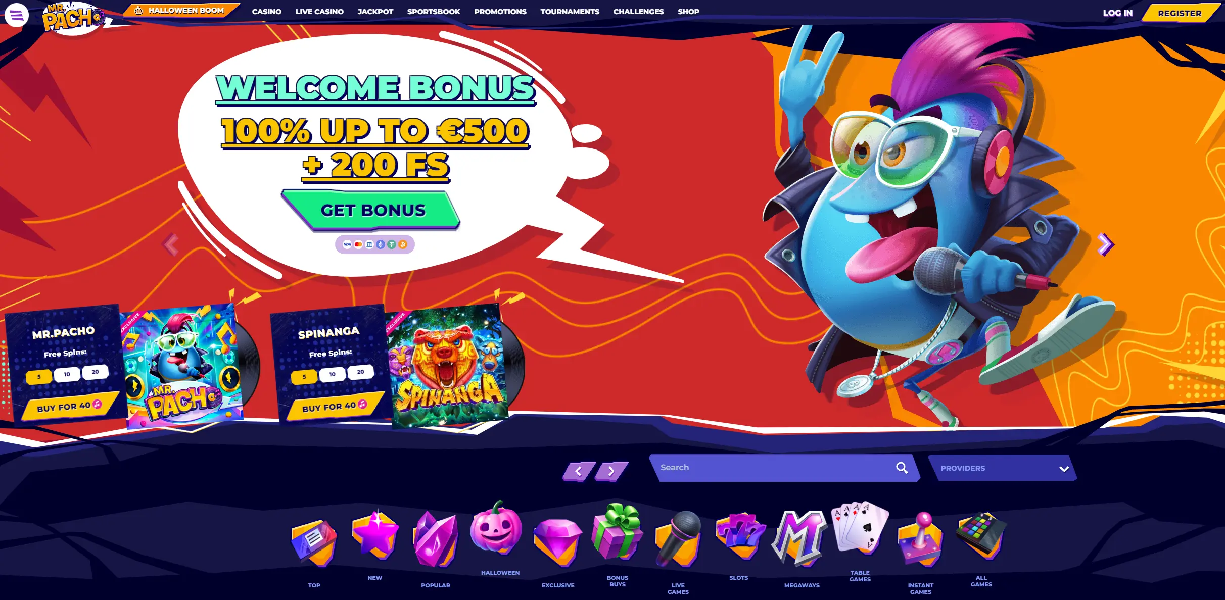 Mr.pacho Casino interface